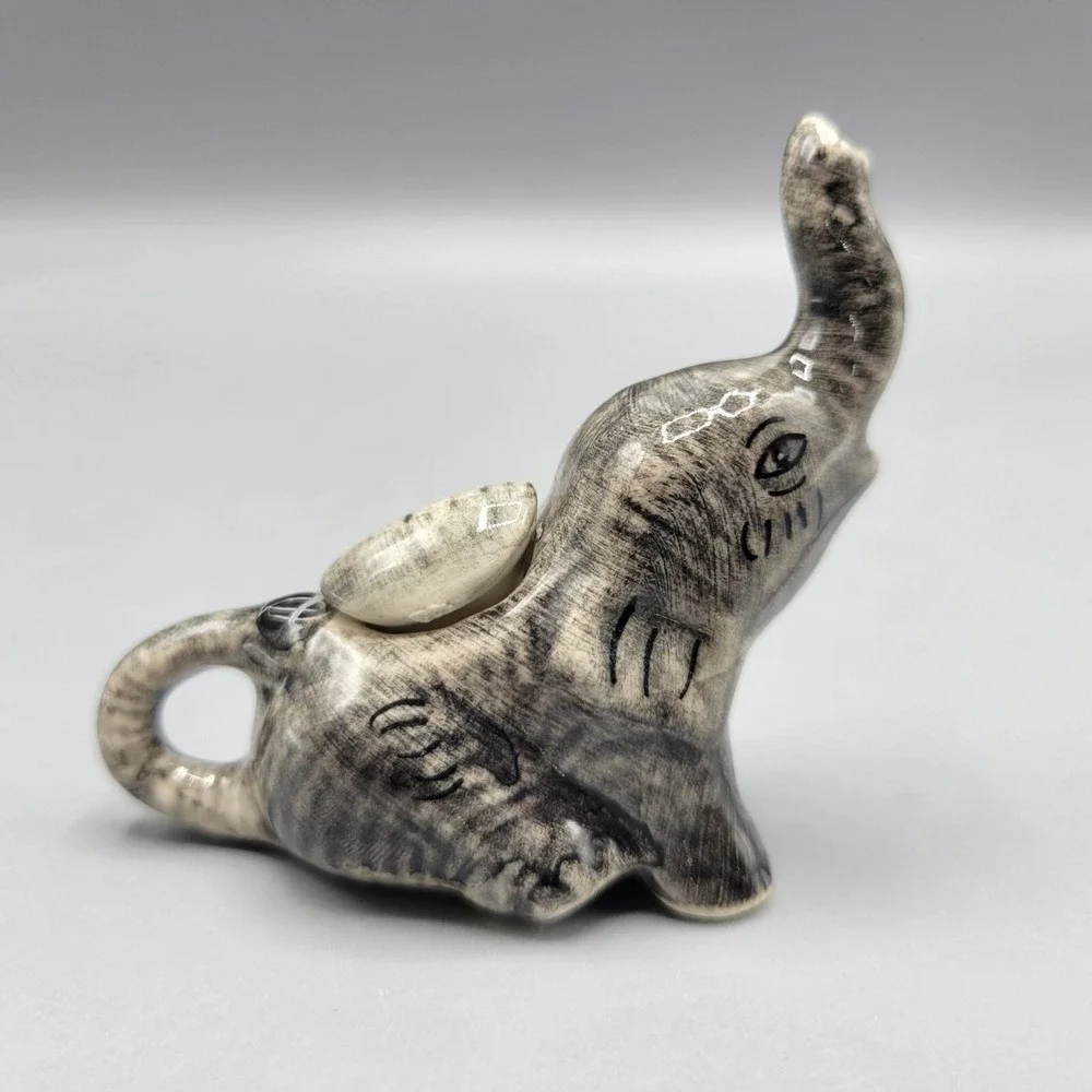 Miniature Ceramic Elephant Figurine With Lid Home Shelf Decor 2.25